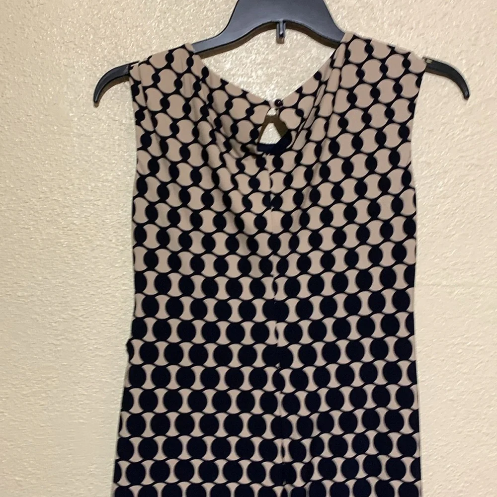 Connected Apparel Dress 8 Stretchy Tan Black Navy Pull Over Ruched Dots - Picture 13 of 16